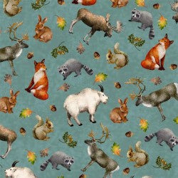 Woodland Woodland Creatures Aqua Fabric