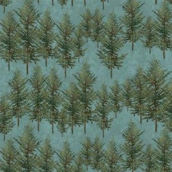 Woodland Pine Forest Aqua Fabric