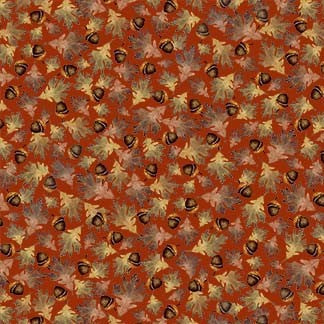 Woodland Leaves Acorns Rust Fabric