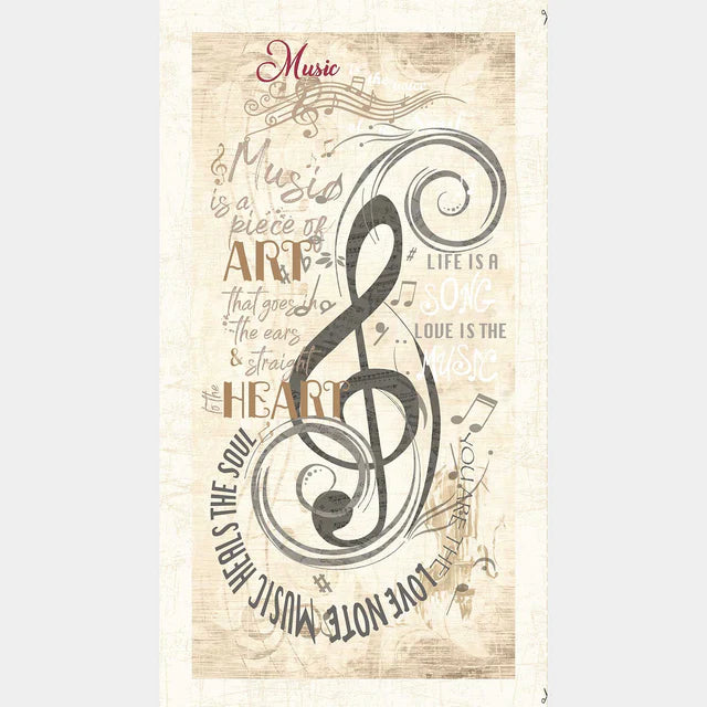 Sonata Music Notes Beige Panel 24" x 44"