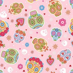 Fiesta Pink Decorative Skulls Fabric