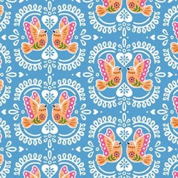 Fiesta Blue Bird Tiles Fabric