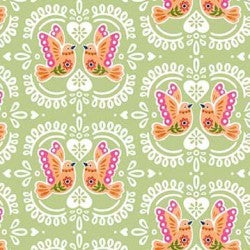 Fiesta Mint Bird Tiles Fabric