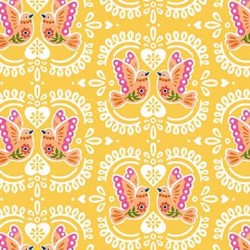 Fiesta Yellow Bird Tiles Fabric