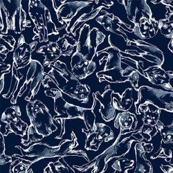 Paws in the Rain LOUNGING DOGS DCX12403-NAVY-D Fabric