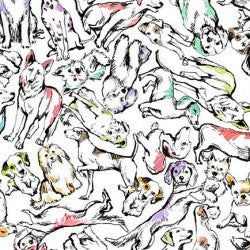 Paws in the Rain LOUNGING DOGS DCX12403-WHIT-D Fabric