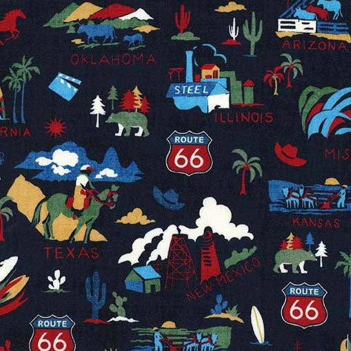 Route 66 The Mother Road Navy Fabric