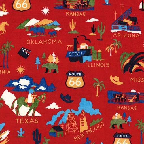 Route 66 The Mother Road Red Fabric