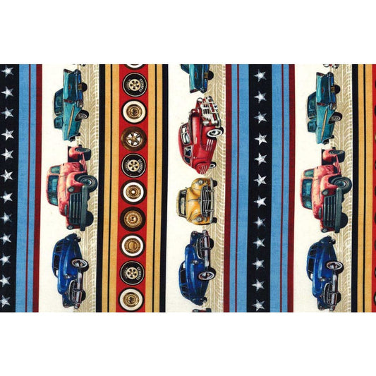 Route 66 Vintage Car Stripe Multi Fabric