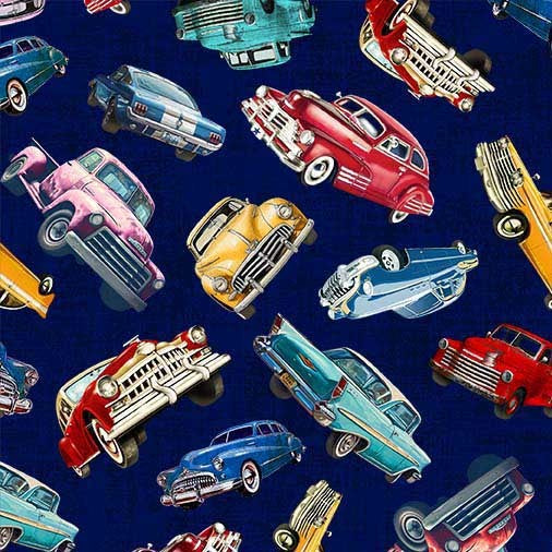 Route 66 Classic Cars Navy Fabric
