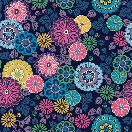 Kamakura Sisters Blossom Bond Navy Fabric