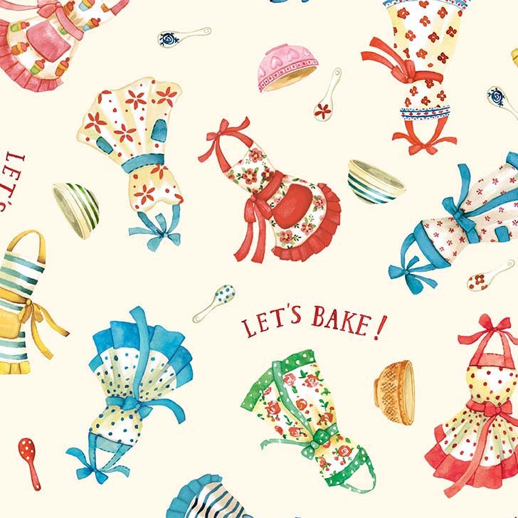 Baked With Love Retro Aprons Creme Fabric