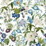 Botanical Garden Beautiful Blooms White Fabric