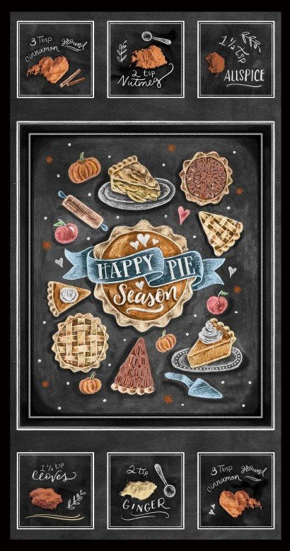 Happy Pie Season Block Print Black Panel