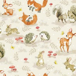 From Little Acorns WOODLAND BABY ANIMALS DDC12416-CREM-D Fabric