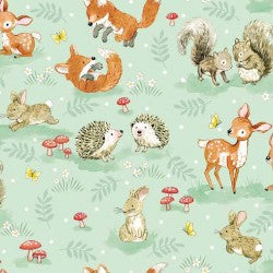 From Little Acorns WOODLAND BABY ANIMALS DDC12416-MIST-D Fabric