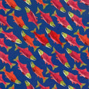 Alaska: The Last Frontier Sockeye Salmon Navy Fabric