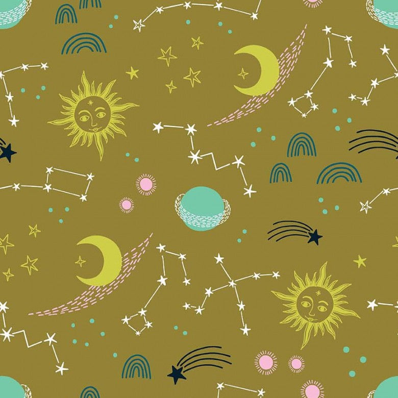 Starry Night Skyview (Glow In The Dark) Gold Fabric