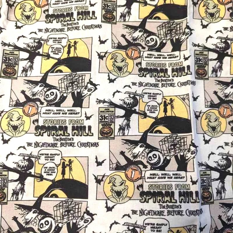 Nightmare Before Christmas Creepy Comics White Fabric