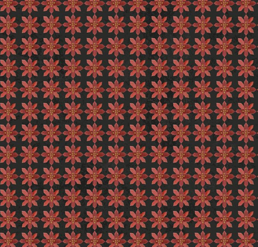 Kringle Poinsettias Charcoal Yardage