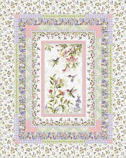 Hummingbird Floral Quilt 73"x 91"