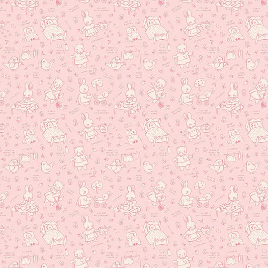 Home Sweet Home Chore Time Pink Yardage