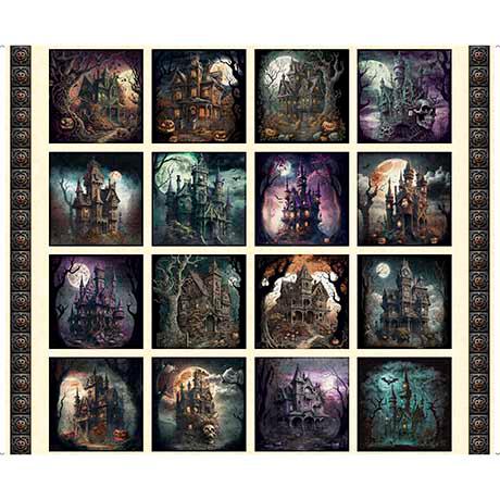 QT Fabrics, Creepsville - Haunted House Panel