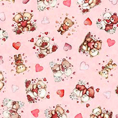 Hearts & Hugs  - Bears & Hearts Toss Pink - Yardage