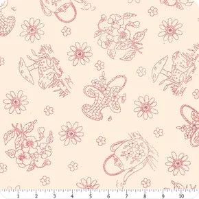 Memories in Redwork Cream Tossed Allover Novelty Yardage