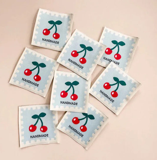 Minikim Labels - Cherry on Blue Premium Woven Sew In Labels #BCWL
