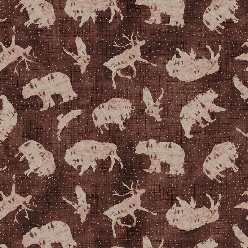 Mountains Calling Animals Brown Fabric