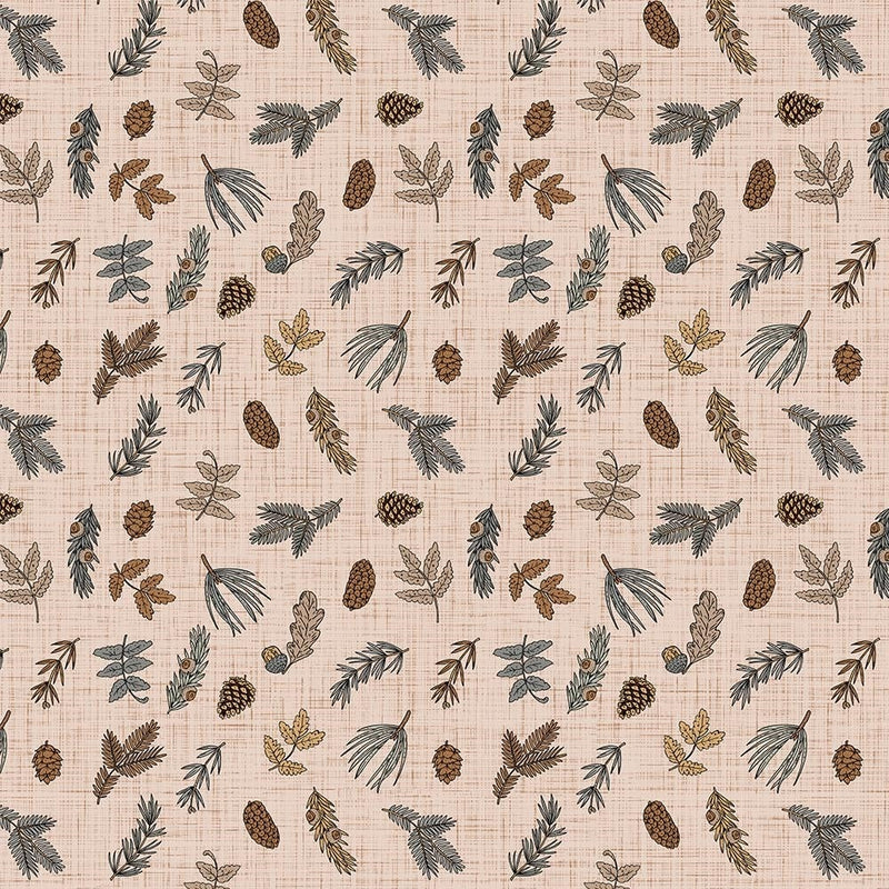 Mountains Calling Pine Cones Taupe Fabric