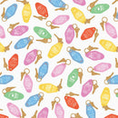 Poolside Purrfection - Retro Meowtel - White/Multi - Yardage