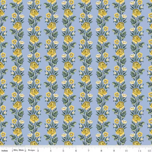 Palace Gardens  - Regal Stripe A - Blue - Yardage