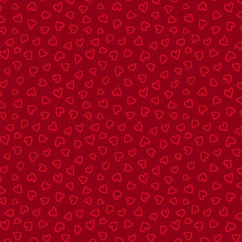 Happy Hearts Red Hearts Outlines Fabric