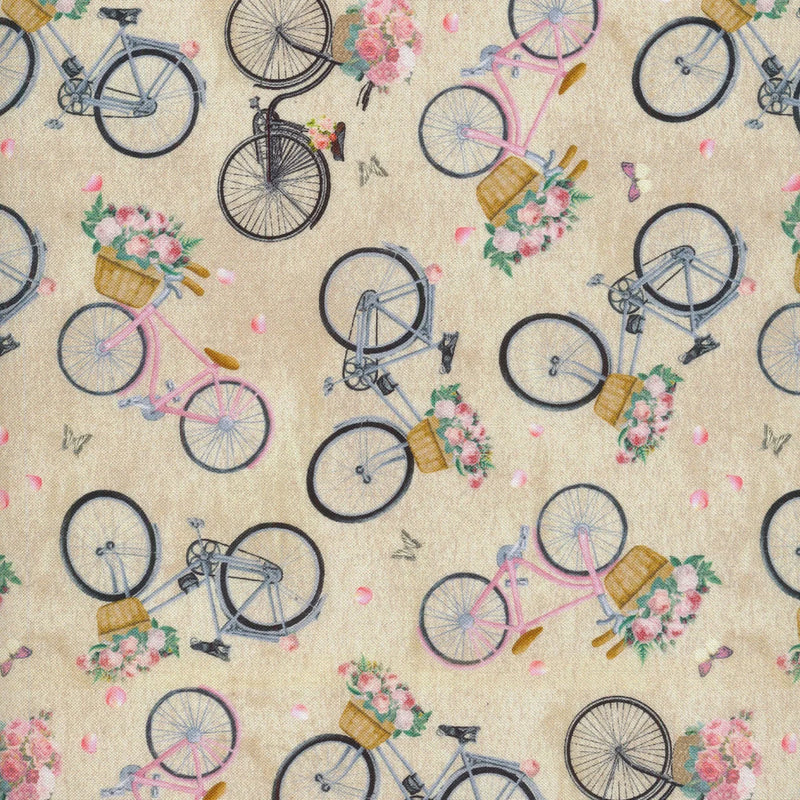 Jardin Digital French Floral Bike Taupe Fabric