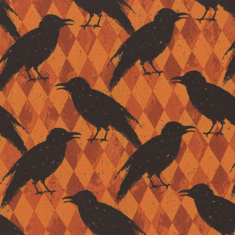 Nevermore Crow Harlequin Orange Fabric