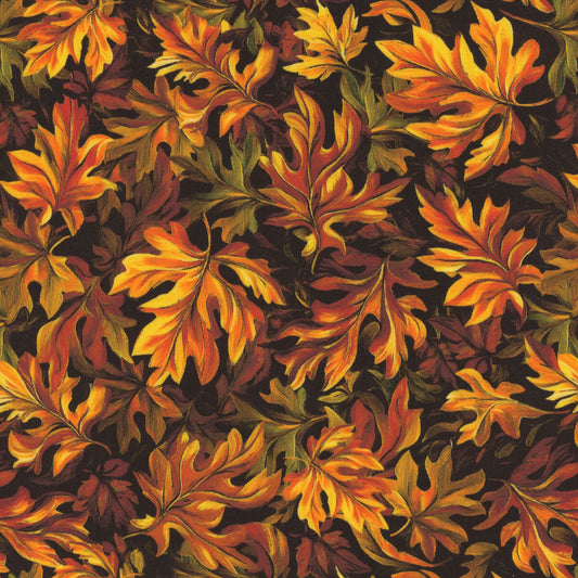 Autumn Cats - Leaves of Autumn - Black/Spice- Yardage