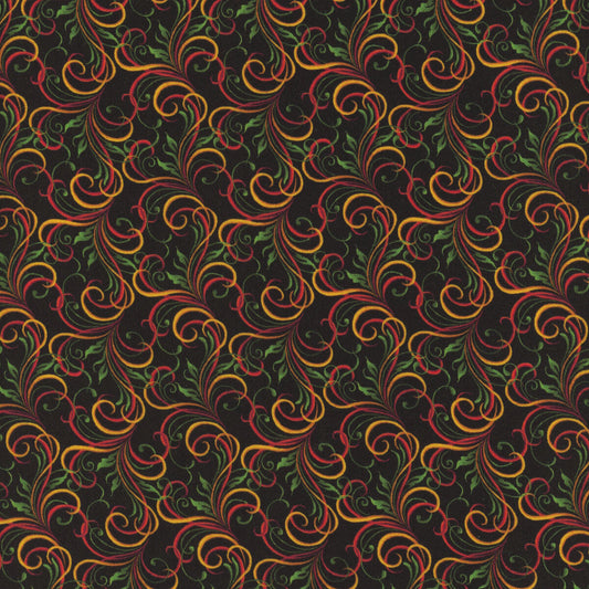 Autumn Cats - Swirl Essence - Black/Multi - Yardage