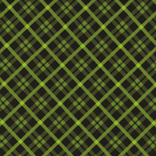 Autumn Cats - Plaid Season - Green - Yardage