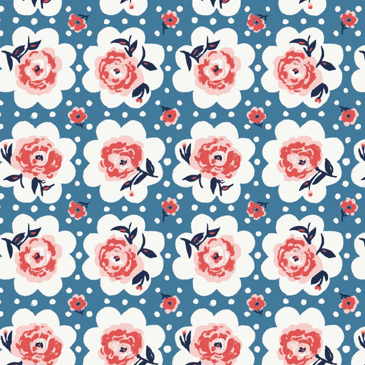 Jubilant - Roses on Doilies - Blue - Yardage