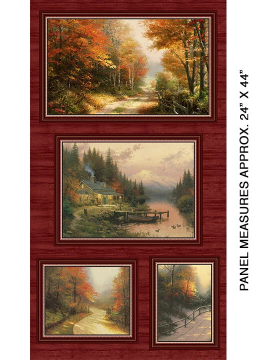 Autumn Colors Fall Trees Foliage Scenes Kinkade Cotton Benartex 24" Panel