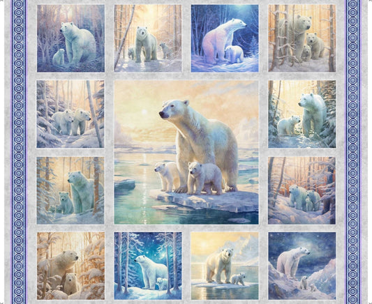 QT Fabrics Aurora by Morris Creative Group 30590 K Gray Polar Bear Patch Cotton
