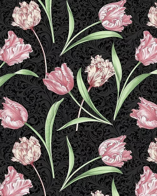 Evelyn's Etched Tulips Stripe Black 24" Panel