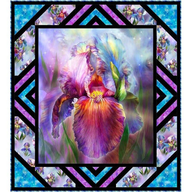 Stained Glass Garden 50" x 56" Rainbow Iris Quilt Kit