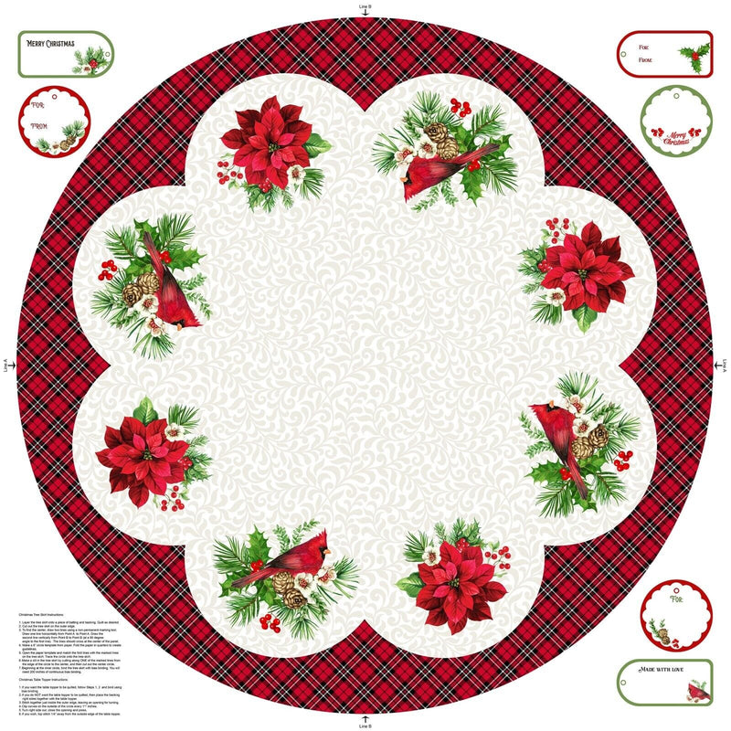 Cardinal Christmas Tree Skirt Panel 43" x 43"