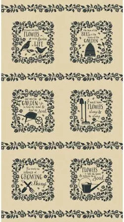 Bloom & Grow Beige Linen Panel by Kathy Schmitz for Moda Fabrics