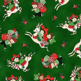 Christmas Rodeo Giddyup Reindeer Pine Fabric