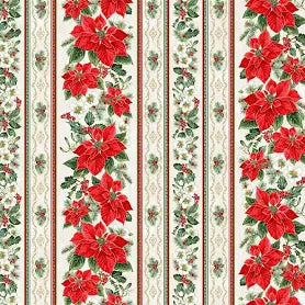 Christmas Rodeo Christmas Flower Stripe Cream Fabric