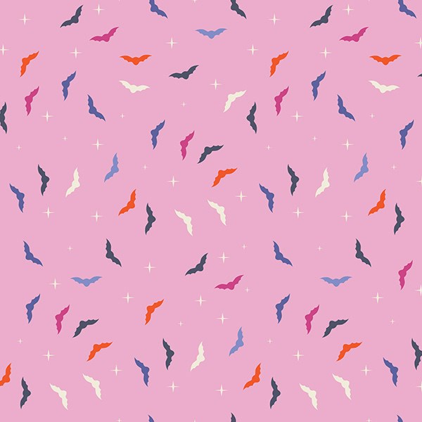 Ghost Town Starry Bats Pink Fabric